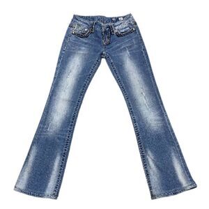 Miss Me Sunny Bootcut Jeans 26x30 Stretch Distressed EUC Embroidered